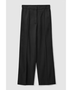 Wide-leg Elasticated Waist Trousers Black