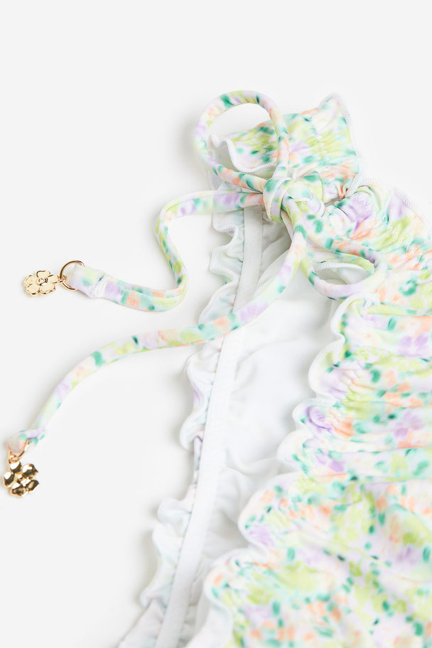 H&M Bikinitanga Met Strikbandjes Lichtgroen/bloemen