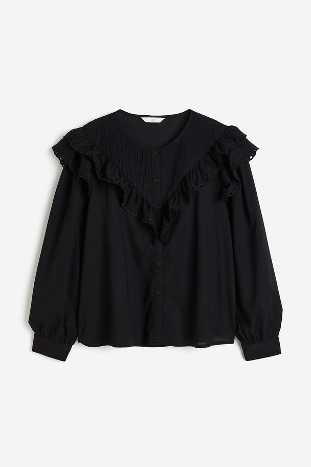 H&M Katoenen Blouse Met Volants Zwart