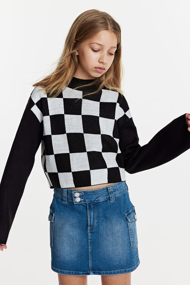 H&M Boxy-style Rib-knit Jumper Black/white Checked