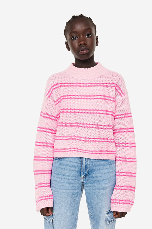 H&M Boxy-style Rib-knit Jumper Light Pink/striped