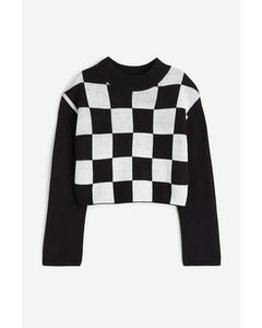 Boxy-style Rib-knit Jumper Black/white Checked