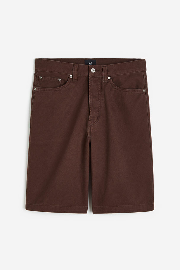 H&M Loose Fit Twill Shorts Dark Brown