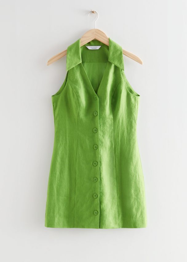 & Other Stories Buttoned Linen Mini Dress Green