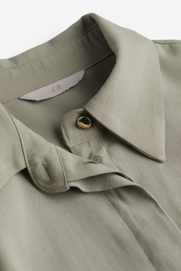 H&M Tapered-waist Shirt Dress Khaki Green