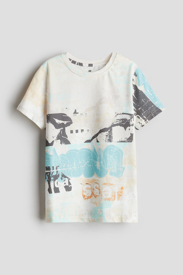 H&M T-shirt Natural White/graffiti