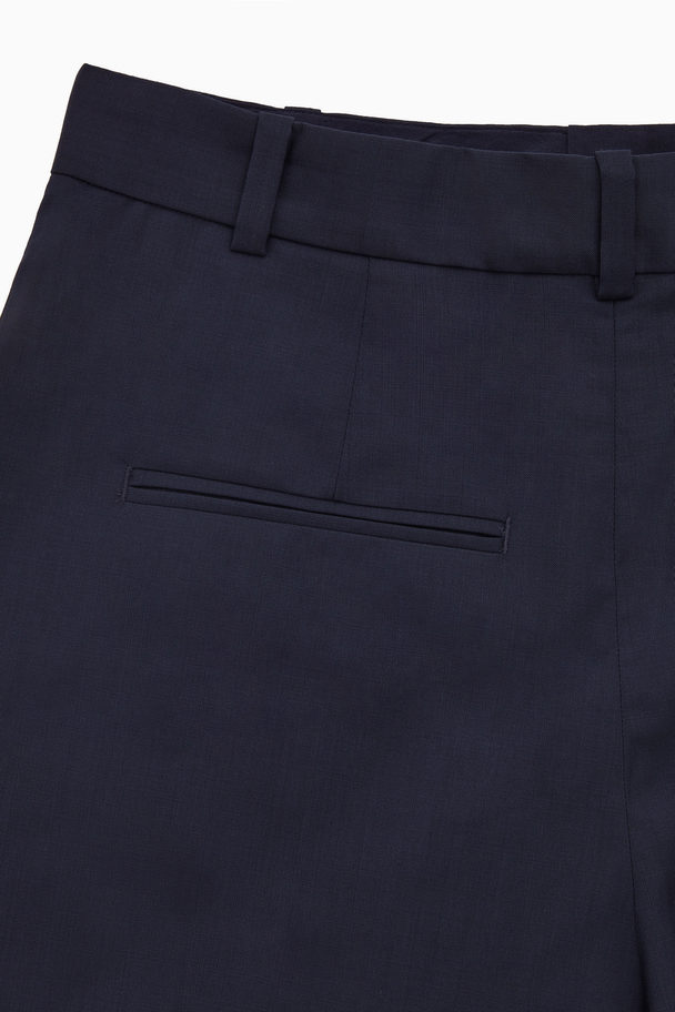 COS High-waisted Wide-leg Pleated Trousers Dark Navy