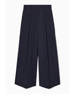 High-waisted Wide-leg Pleated Trousers Dark Navy