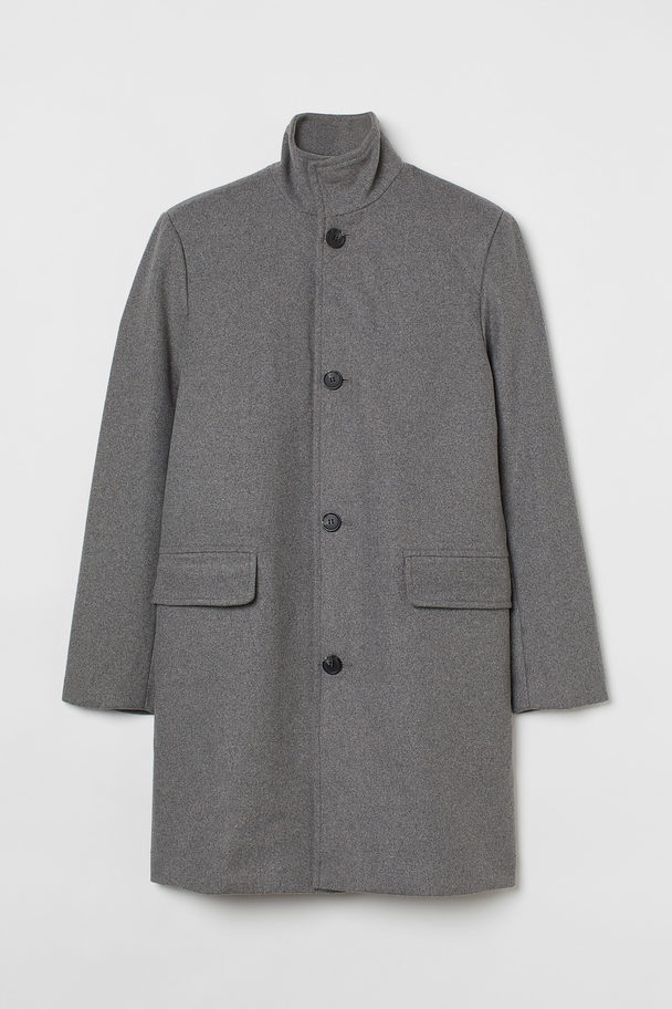 H&M Wool-blend Funnel-collar Coat Light Grey