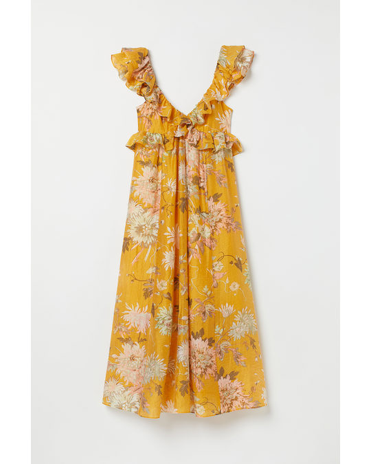 H&M Lyocell-blend Flounced Dress Yellow/floral