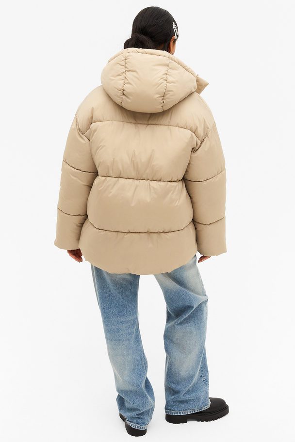 Monki Oversized Hooded Puffer Jacket Beige