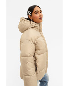 Oversized Hooded Puffer Jacket Beige