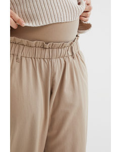 Mama Pull-on Cotton Twill Trousers Beige