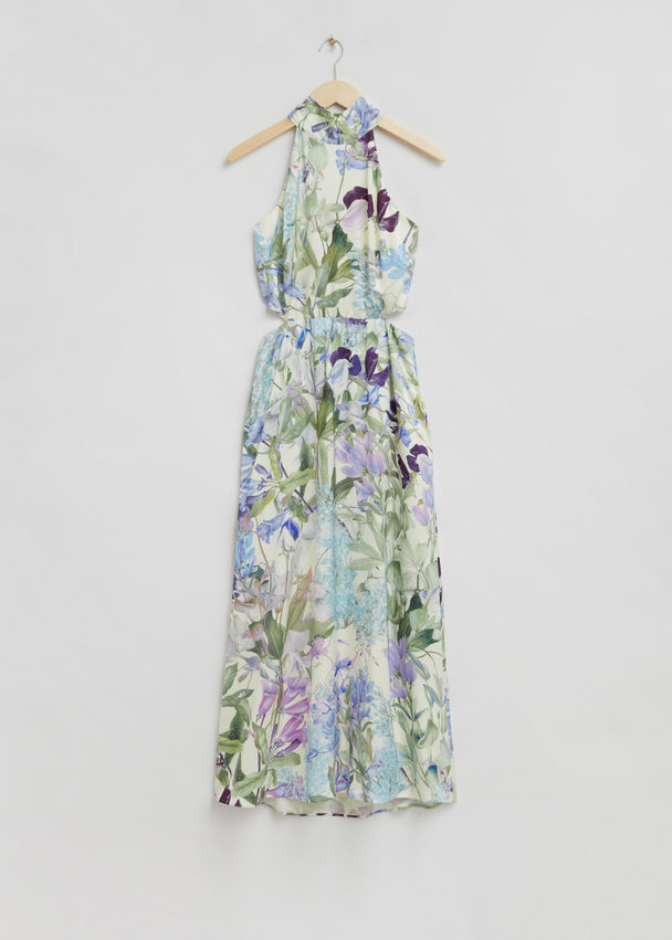& Other Stories Nauwsluitende Maxi-jurk Met Halternek Wit/blauwe Bloemenprint