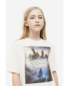 Oversized T-shirt Med Tryk Creme/hogwarts Legacy