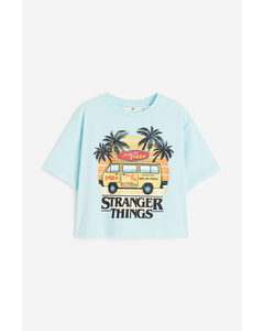 Oversized T-shirt Met Print Lichtblauw/stranger Things