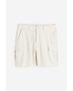 Regular Fit Linen-blend Cargo Shorts Cream