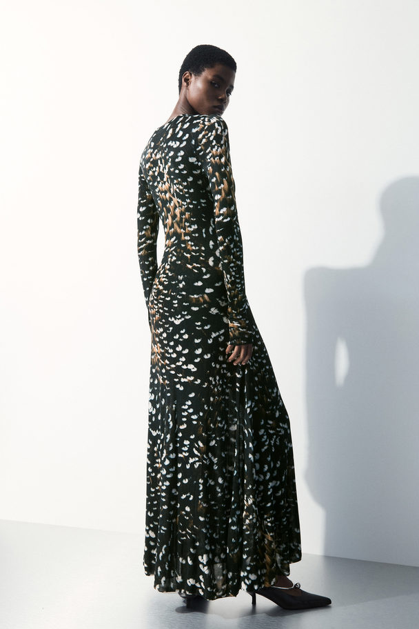 COS The Feather-print Knitted Dress Black / Feather Print