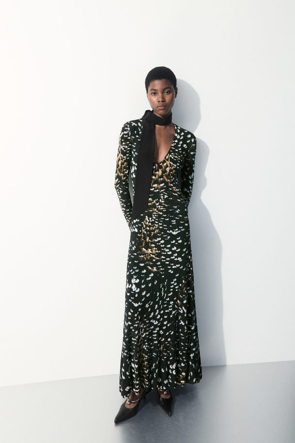 COS The Feather-print Knitted Dress Black / Feather Print