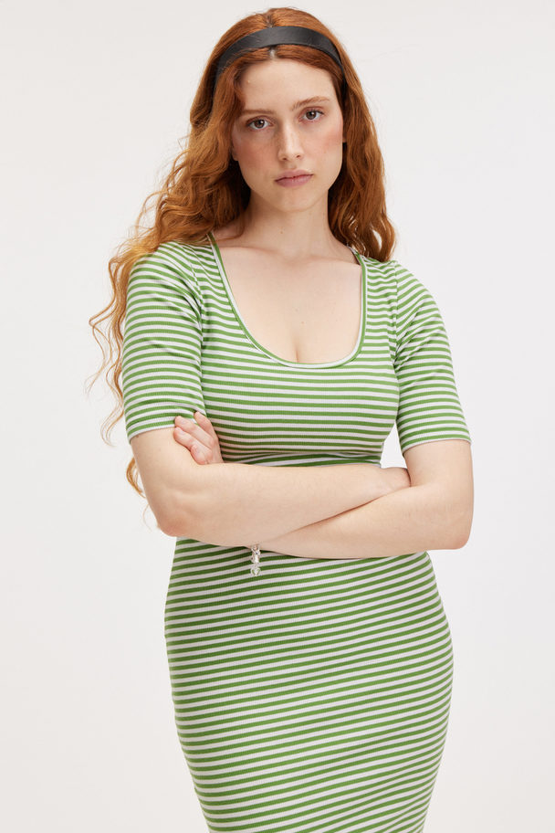 Monki Striped Midi Dress Green & White Stripes