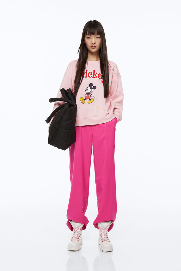H&M Printed Sweatshirt Light Pink/mickey Mouse