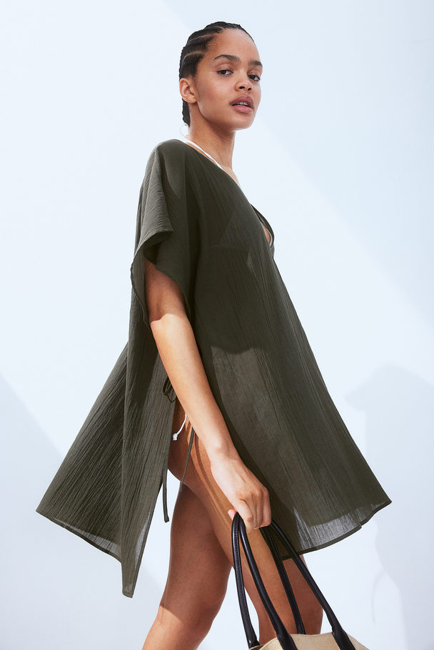 H&M Oversized Beach Kaftan Dark Khaki Green