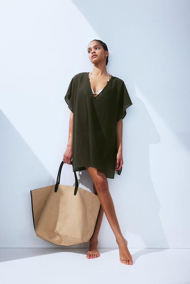 H&M Oversized Strandkaftan Donker Kakigroen