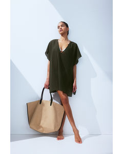 Oversized Beach Kaftan Dark Khaki Green