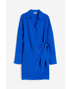 Crêpe Wrap Dress Bright Blue