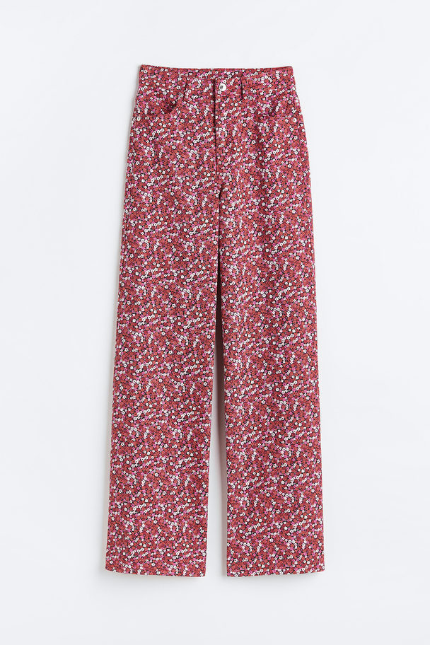 H&M Wide Twill Trousers Red/floral