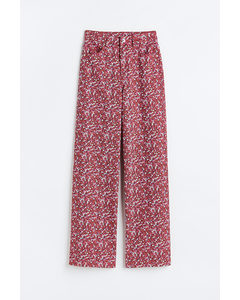 Wide Twill Trousers Red/floral