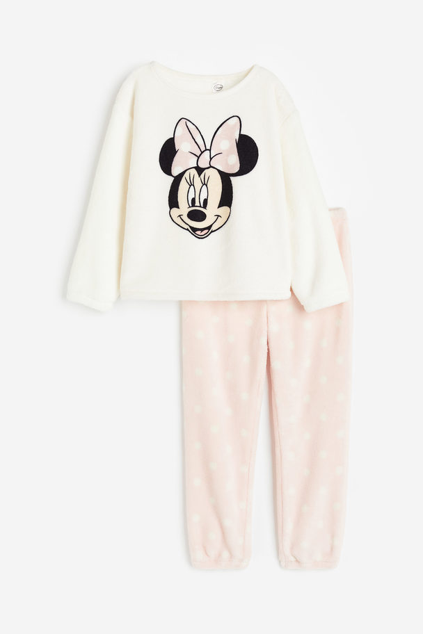 H&M Pyjamas I Fleece Hvit/minni Mus