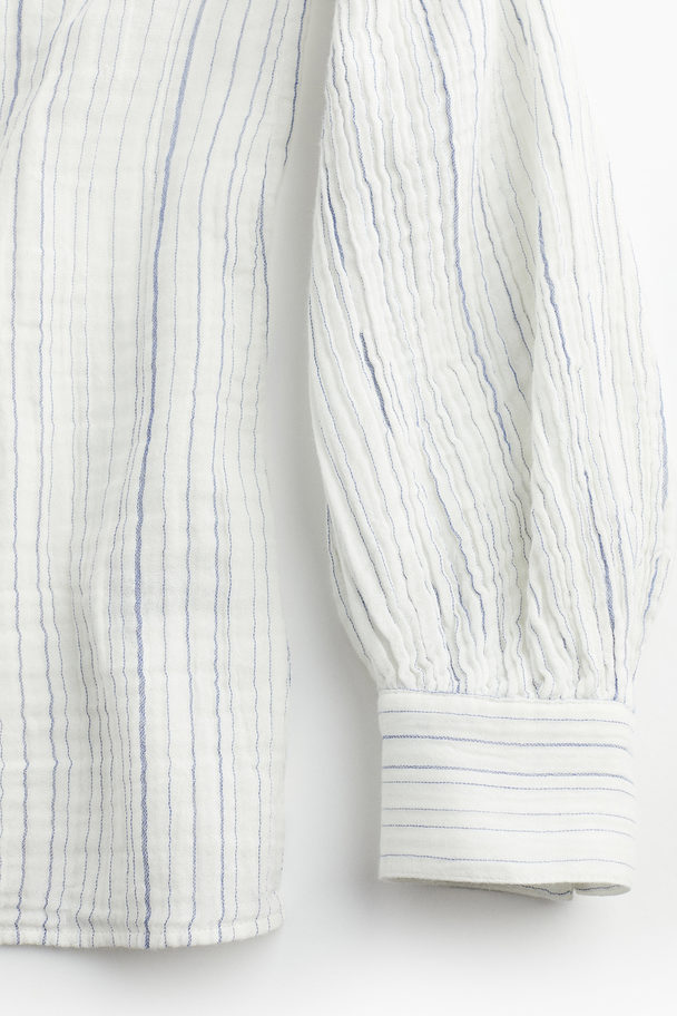 H&M Double-weave Blouse White/blue-striped