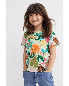 T-shirt Met Print Lichtgroen/tropische Bloemen