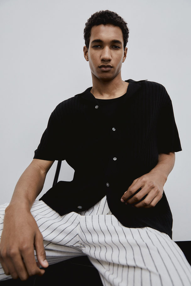 H&M Ribgebreid Casual Overhemd - Regular Fit Zwart