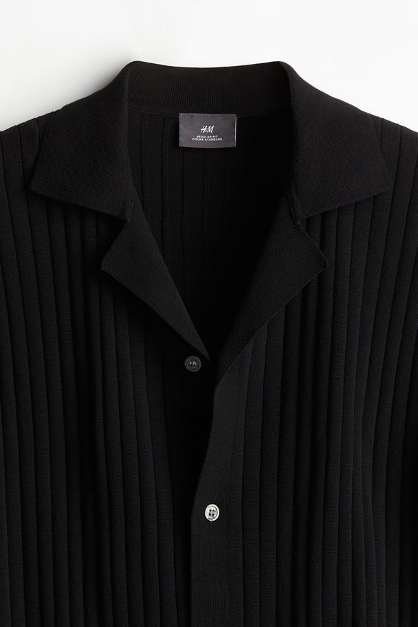 H&M Ribgebreid Casual Overhemd - Regular Fit Zwart
