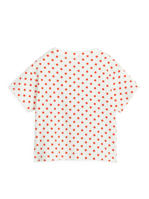 ARKET Ribbstickad T-shirt Vit/röd