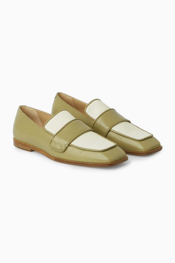 COS Square-toe Leather Loafers Green / White