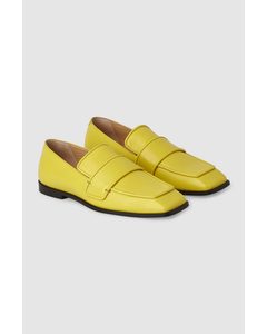 Square-toe Leather Loafers Yellow