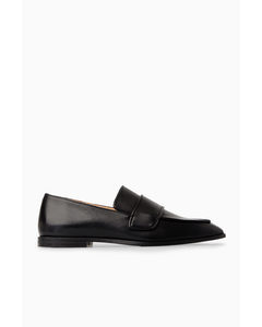 Square-toe Leather Loafers Black