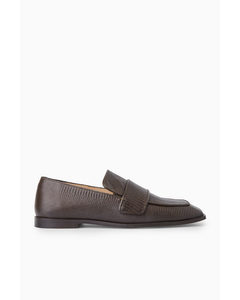 Square-toe Leather Loafers Brown
