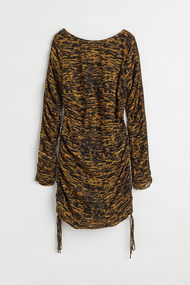 H&M Drawstring Dress Dark Beige/patterned