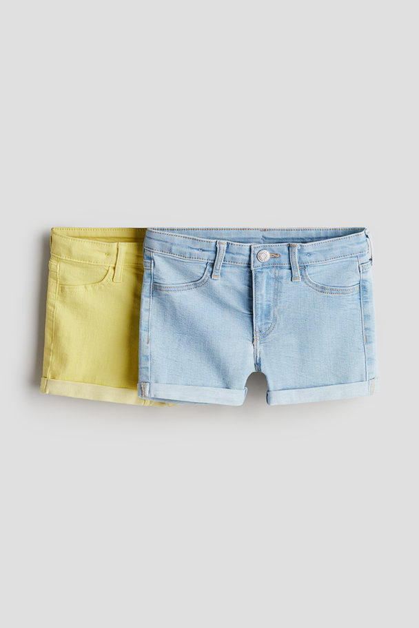 H&M 2-pack Denim Shorts Light Denim Blue/yellow