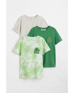 3-pack Cotton Jersey T-shirts Green/tie-dye