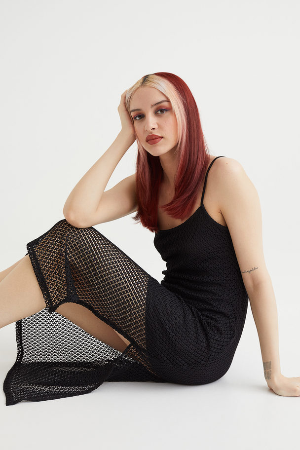 H&M Crochet-look Sleeveless Dress Black