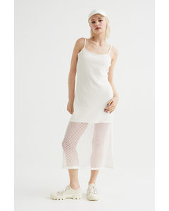 Crochet-look Sleeveless Dress Cream