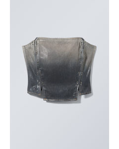 Rose Denim Coated Corset Top Coated Ombre Blue