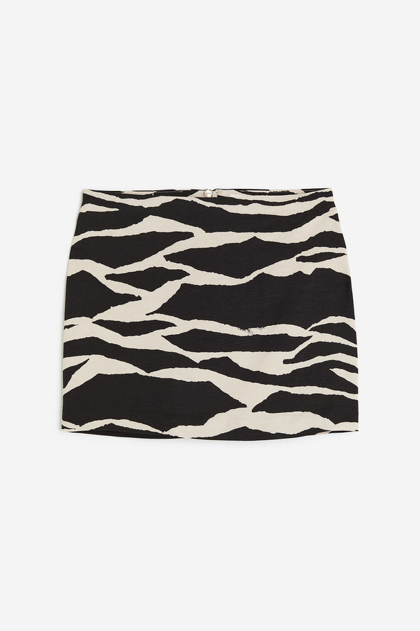 H&M Linen-blend Mini Skirt Black/zebra Print