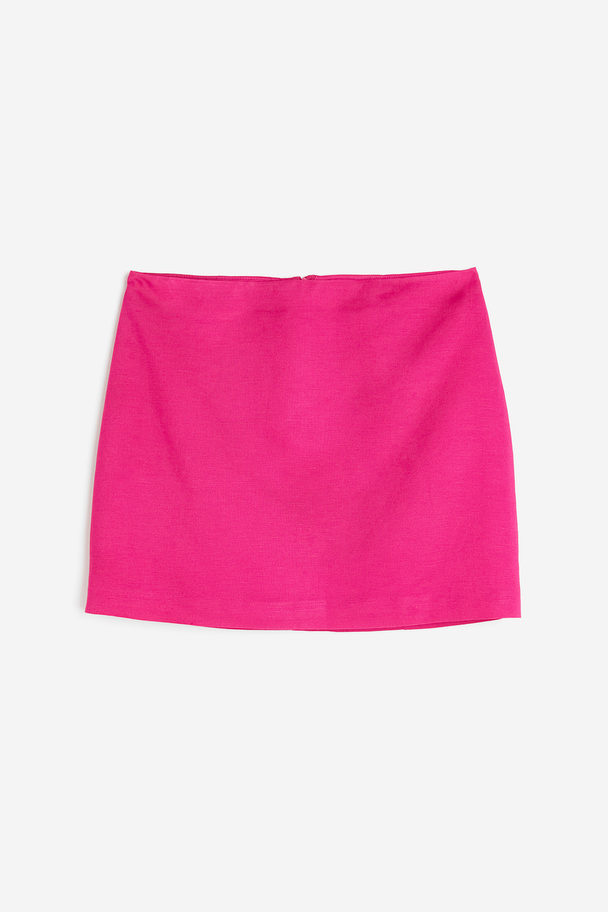 H&M Linen-blend Mini Skirt Cerise