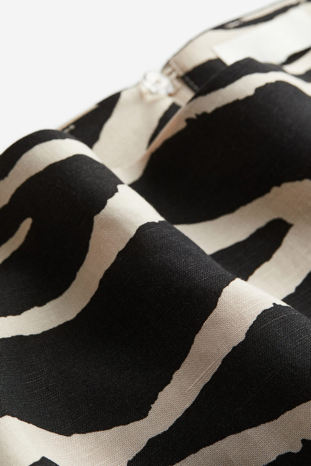 H&M Linen-blend Mini Skirt Black/zebra Print